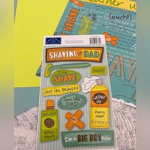 🪒 KAREN FOSTER “SHAVING WITH DAD” STICKERS & SCRAPBOOK PAPER BUNDLE. RETIRED.
